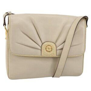 Authentic CELINE Shoulder Bag Leather Beige Gold